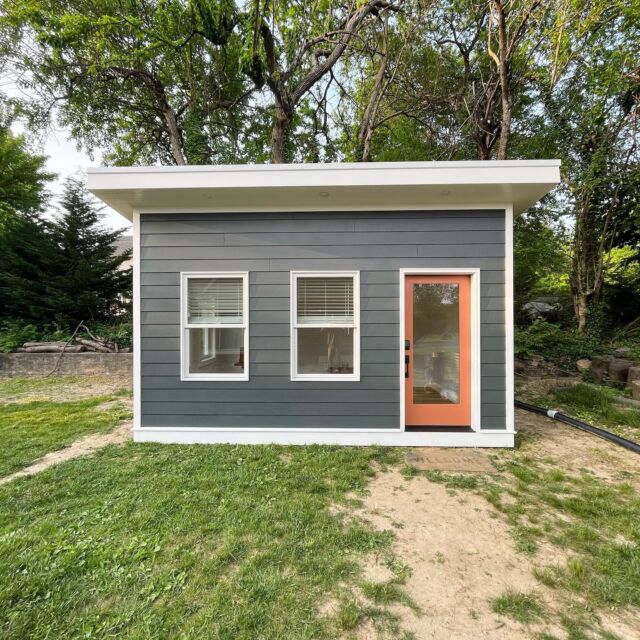 Besides the land/hardscaping, this backyard office build is complete. We decided not to cheap out and went with all pvc trim and corner boards, pre painted hardie siding, Andersen windows, epdm roof, all spray foam insulation, and a Mitsubishi heat pump split system. I think the door color gives it a nice pop against the iron gray siding 😊.
•
•
•
#backyardoffice #office #backyard