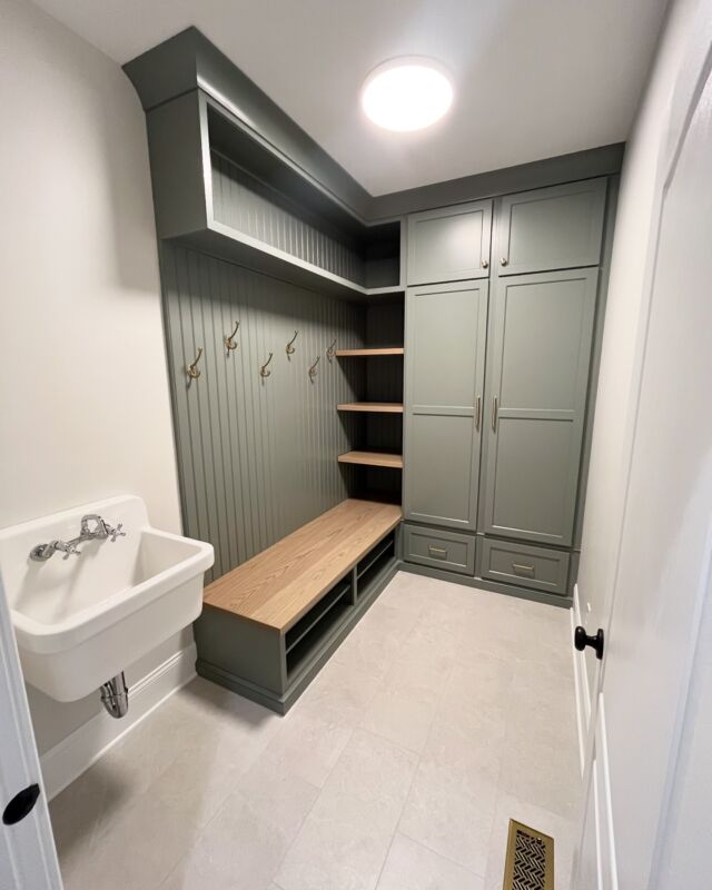We just wrapped up this mudroom that was converted from the old laundry room. It made more sense to have the mudroom right off of the the garage and to move the laundry to the second floor. 
•
Cabinetry: TL King Cabinetry
Design: @tinyanchorstudios 
Tile: @tilebyvince 
•
•
•
•
#mudroom #homeimprovement #construction #contractor #mediapennsylvania #cabinetry #interiordesign #tile